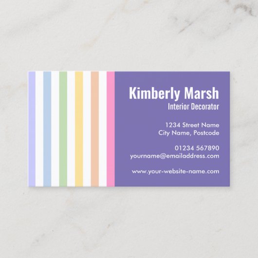 Carte De Visite Chic tendance arc-en-ciel rayures blanches (Devant)