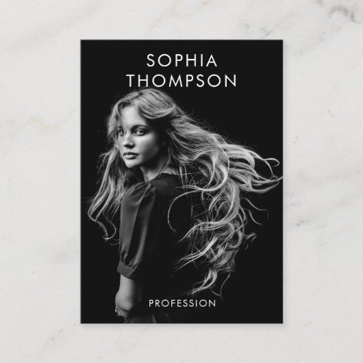 Carte De Visite Chic tendance noir blanc professionnel photo QR Co (Devant)