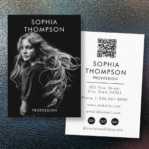 Carte De Visite Chic tendance noir blanc professionnel photo QR Co