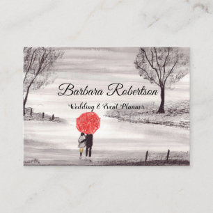 Carte De Visite Chic tendance Rouge parapluie amour couple Mariage