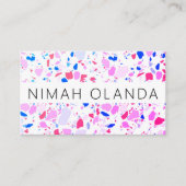 Carte De Visite Chic Terrazzo Elégant fait main simple bleu violet (Devant)
