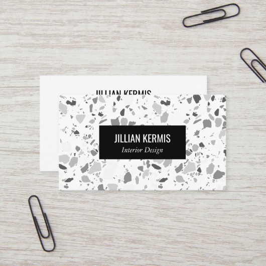Carte De Visite Chic terrazzo élégant noir blanc PERTOM (Devant/Arrière en situation)