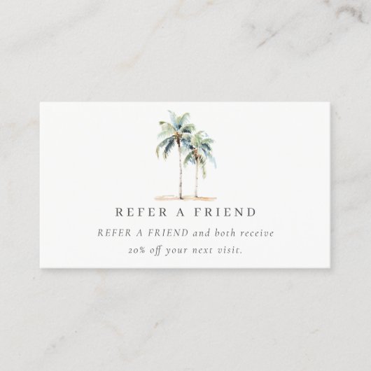 Carte De Visite Chic Tropical Coastal Palm Trees Référer Un Ami (Devant)