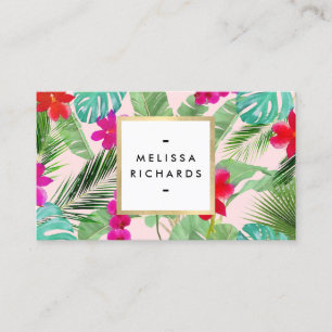 Carte De Visite Chic Tropical Print Aquarelle Designer rose