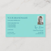 Carte De Visite Chic Turquoise avec Monogramme Photo et bijoux (Dos)