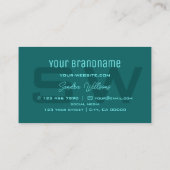 Carte De Visite Chic Turquoise foncé clair avec Monogramme et Logo (Dos)
