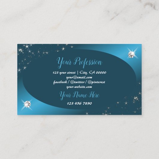 Carte De Visite Chic Turquoise Gradient Parties scintillant Etoile (Dos)