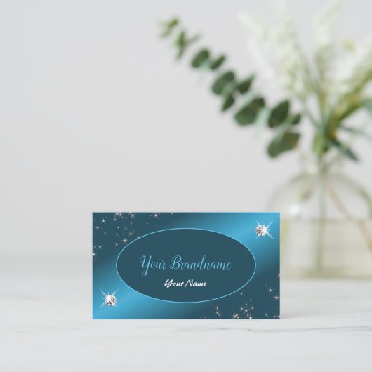 Carte De Visite Chic Turquoise Gradient Parties scintillant Etoile (Debout devant)