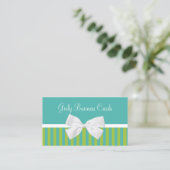 Carte De Visite Chic Turquoise Lime Stripes White Bow Boutique (Debout devant)