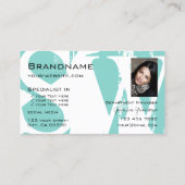 Carte De Visite Chic Turquoise noir avec logo photo et monogramme (Dos)