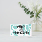 Carte De Visite Chic Turquoise noir avec logo photo et monogramme (Debout devant)