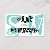 Carte De Visite Chic Turquoise noir avec logo photo et monogramme (Devant)