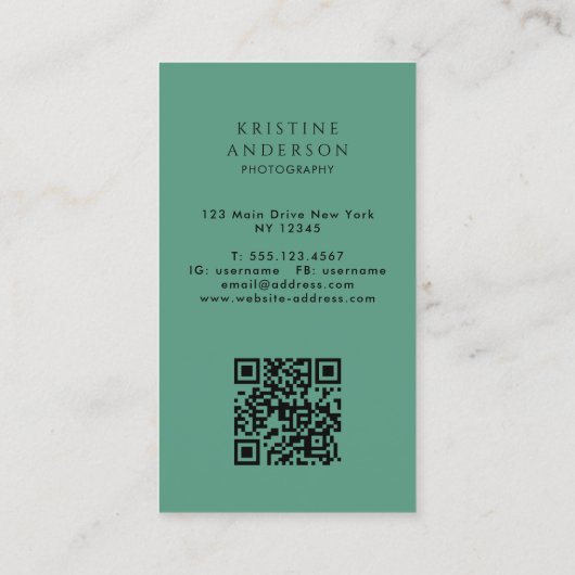 Carte De Visite Chic Turquoise Vert Ombre Classic Monogramme QR Co (Dos)