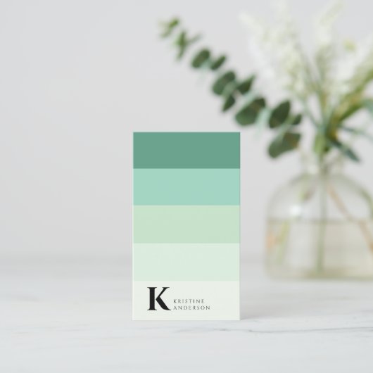 Carte De Visite Chic Turquoise Vert Ombre Classic Monogramme QR Co (Debout devant)