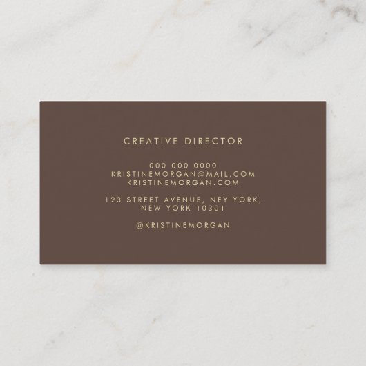 Carte De Visite Chic typography brown monogram name (Dos)
