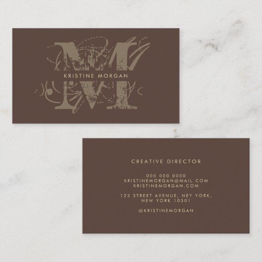 Carte De Visite Chic typography brown monogram name (Devant / Derrière)