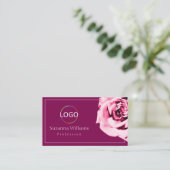 Carte De Visite Chic Vin Rouge et Blanc Rose Logo Code QR (Debout devant)