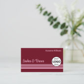 Carte De Visite Chic Vin Rouge rose rayures avec logo professionne (Debout devant)
