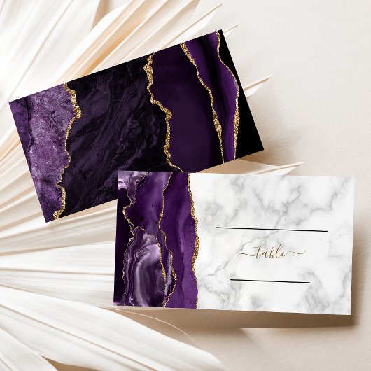 Carte De Visite Chic violet or Agate Mariage en marbre