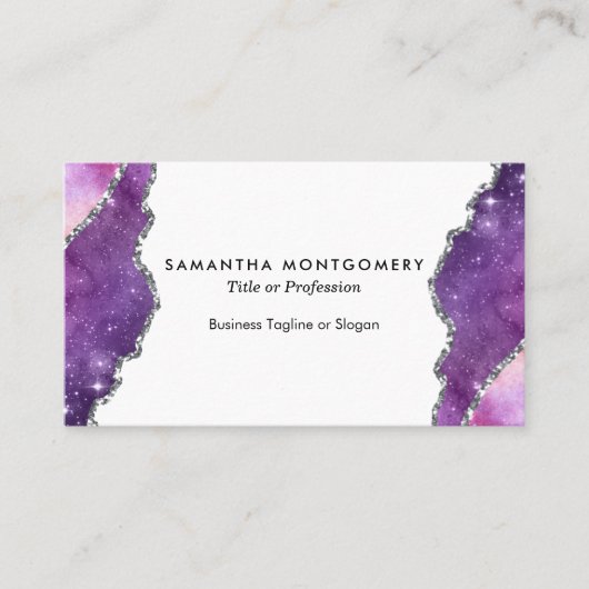 Carte De Visite Chic violet rose Veines Argent Agate Professionnel (Devant)