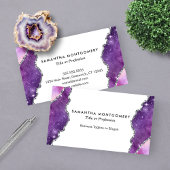 Carte De Visite Chic violet rose Veines Argent Agate Professionnel