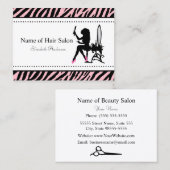 Carte De Visite Chic Woman rose et noir Zebra Hair Salon (Devant / Derrière)