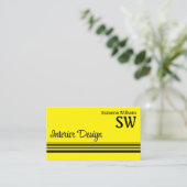 Carte De Visite Chic Yellow Black Stripes avec Monogramme et Photo (Debout devant)