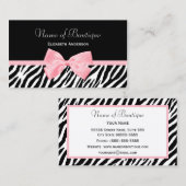 Carte De Visite Chic Zebra Print Boutique Light True Pink Ribbon (Devant / Derrière)