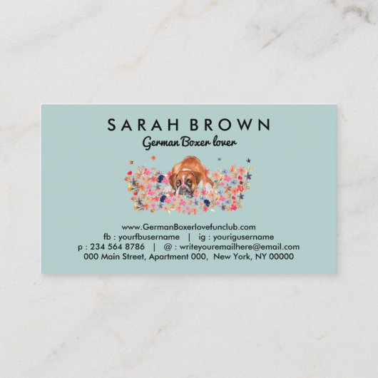 Carte De Visite Chien à boîte douce verte (Dos)