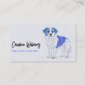 Carte De Visite Chien à dessin bleu moderne marcheur animal de com (Devant)