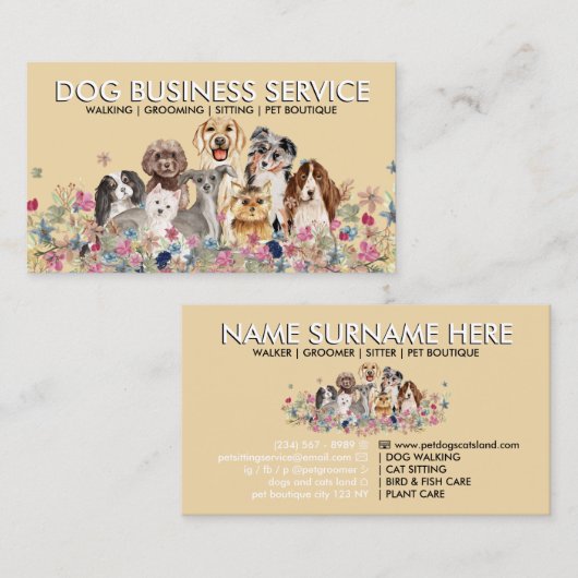 Carte De Visite Chien beige Grooming Marche assis (Devant / Derrière)