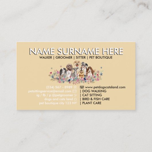 Carte De Visite Chien beige Grooming Marche assis (Dos)