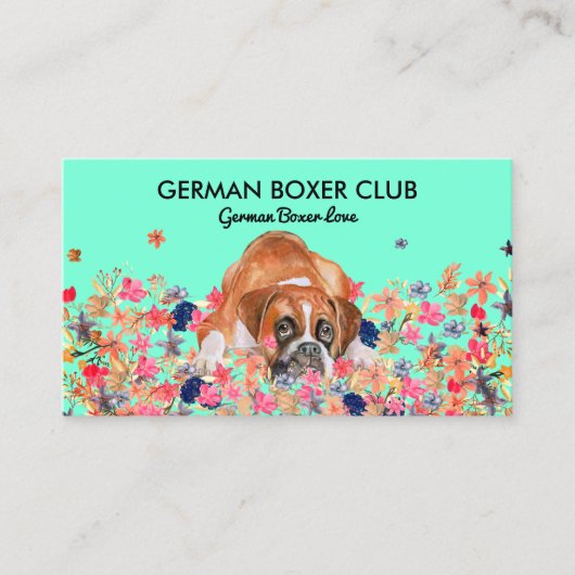 Carte De Visite Chien Boxer Vert Clair Mignon (Devant)
