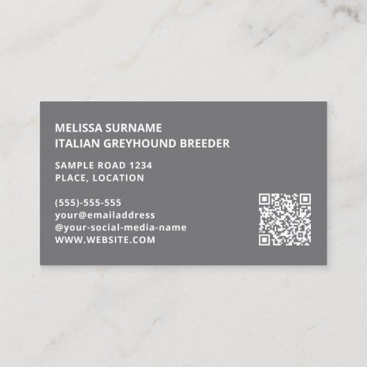 Carte De Visite Chien Caricature Italien Gris Bleu Et Blanc (Dos)