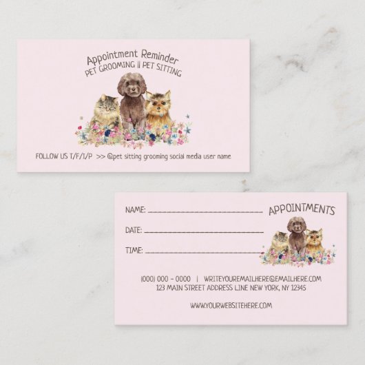 Carte De Visite Chien Chat Grooming Petsitter store Rendez-vous (Devant / Derrière)