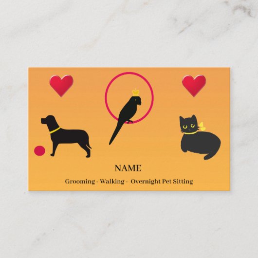 Carte De Visite Chien, Chat, Silhouettes d'oiseaux, Grooming pour  (Devant)