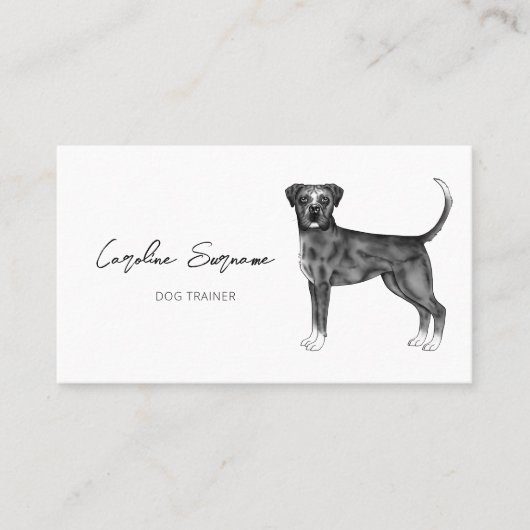 Carte De Visite Chien De Boxe Allemand En Noir Et Blanc & Texte Pe (Devant)