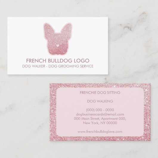 Carte De Visite Chien de parties scintillant rose mousseux (Devant / Derrière)