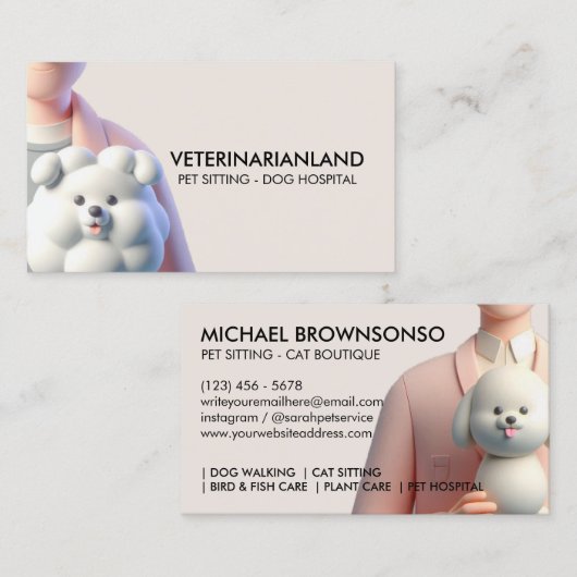 Carte De Visite Chien en plastique en argile 3D Caractère vétérina (Devant / Derrière)