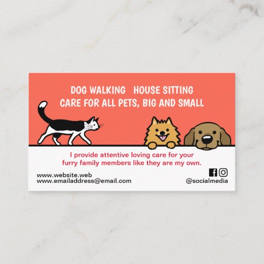 Carte De Visite Chien et chat animal de compagnie assis mignon soi (Dos)