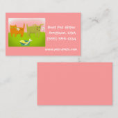 Carte De Visite Chien et chat rose et vert assis (Devant / Derrière)