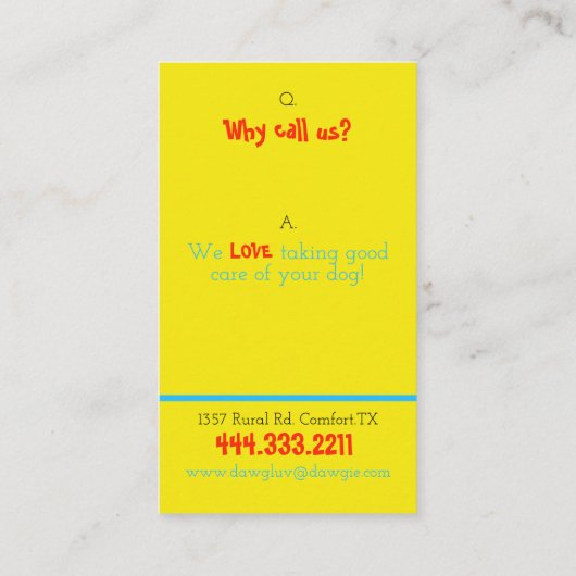 Carte De Visite Chien fait sur commande embarquant le chenil (Dos)