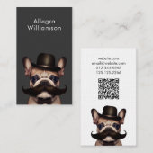 Carte De Visite Chien Groomer Amusant Français Bulldog QR Code (Devant / Derrière)