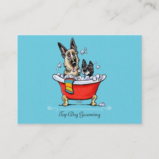 Carte De Visite Chien Groomer Fancy Claw Pied Tuba Bleu (Devant)