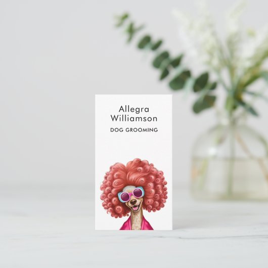 Carte De Visite Chien Groomer Funny Pink Poodle (Debout devant)