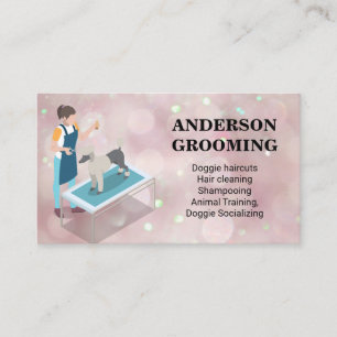 Carte De Visite Chien Groomer   Pink Bokeh