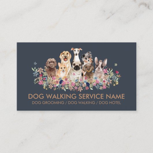 Carte De Visite Chien Grooming Animaux Fleurs de service simple Ma (Devant)