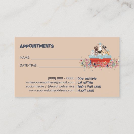 Carte De Visite Chien Grooming Bain Lit Floral Rendez-vous (Dos)