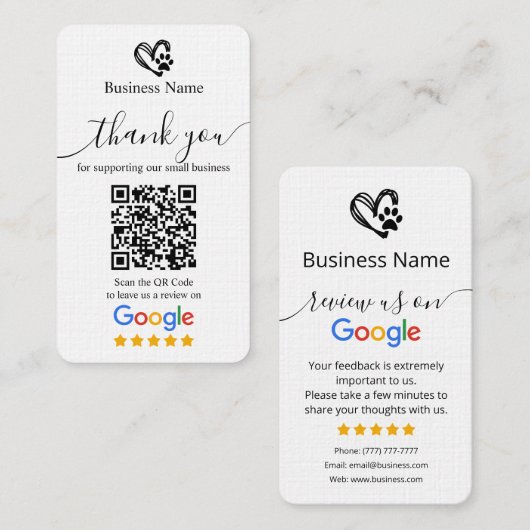 Carte De Visite Chien Grooming Google Review Request Card Code QR (Devant / Derrière)
