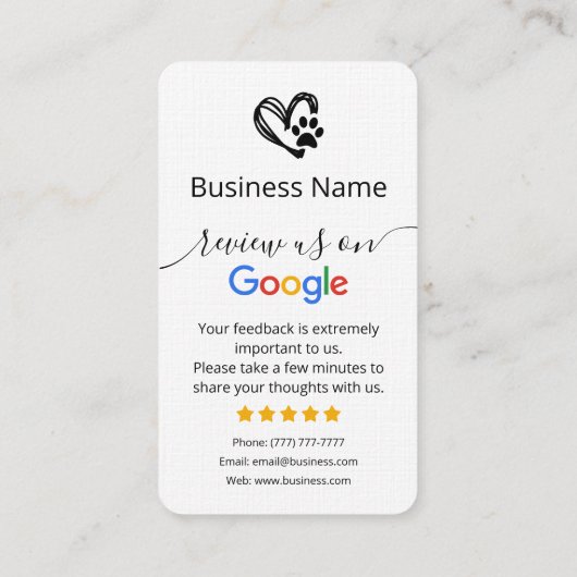Carte De Visite Chien Grooming Google Review Request Card Code QR (Dos)